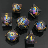 Dragon Eye Liquid Core Dice Set – Resin Polyhedral Dice with Realistic Dragon Pupils in Red, Black, Blue, Green, Purple & Multicolor for DND & RPG Tabletop Games